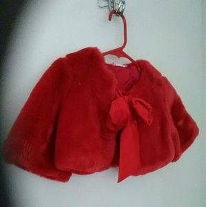 Girls Red Velvet Jacket w/ Satin Ribbon Tie